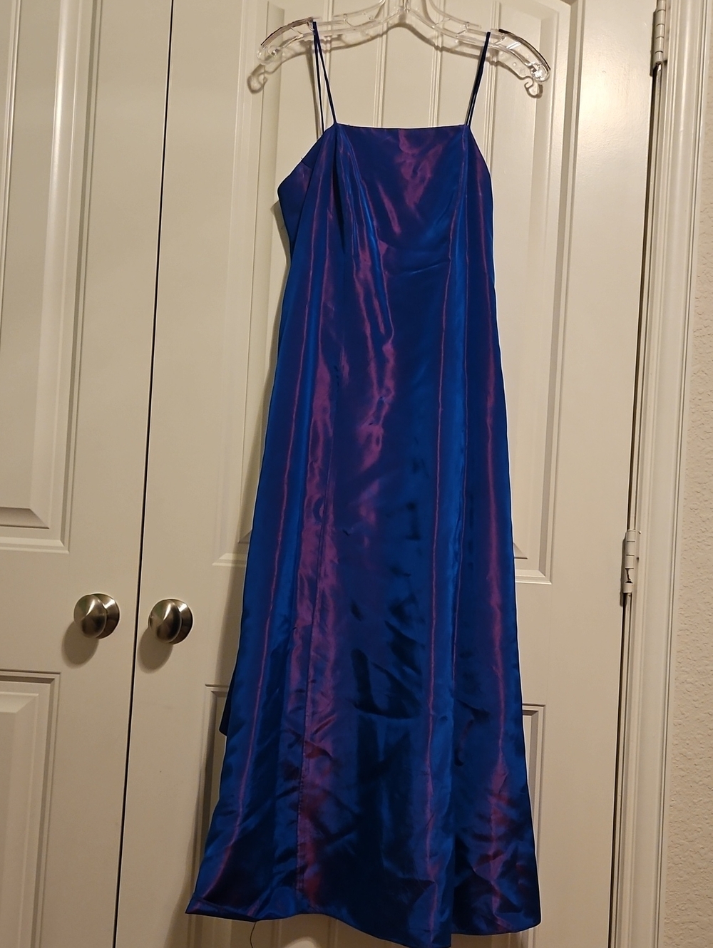 Blue Satin Maxi Slip Dress with Spaghetti Straps